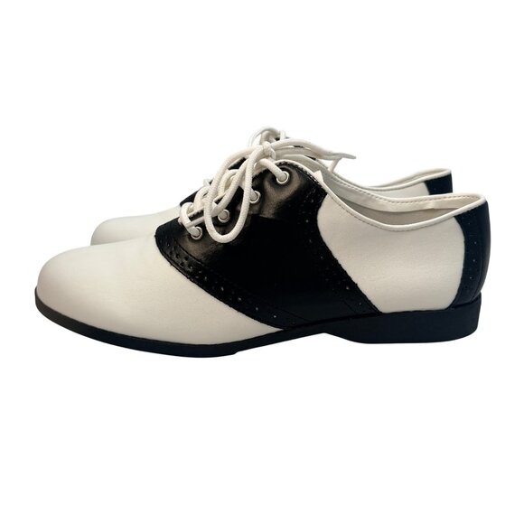 FunTasma Saddle Shoes Womens 10 Black & White Synthetic Lace Up Retro Style - Picture 1 of 11